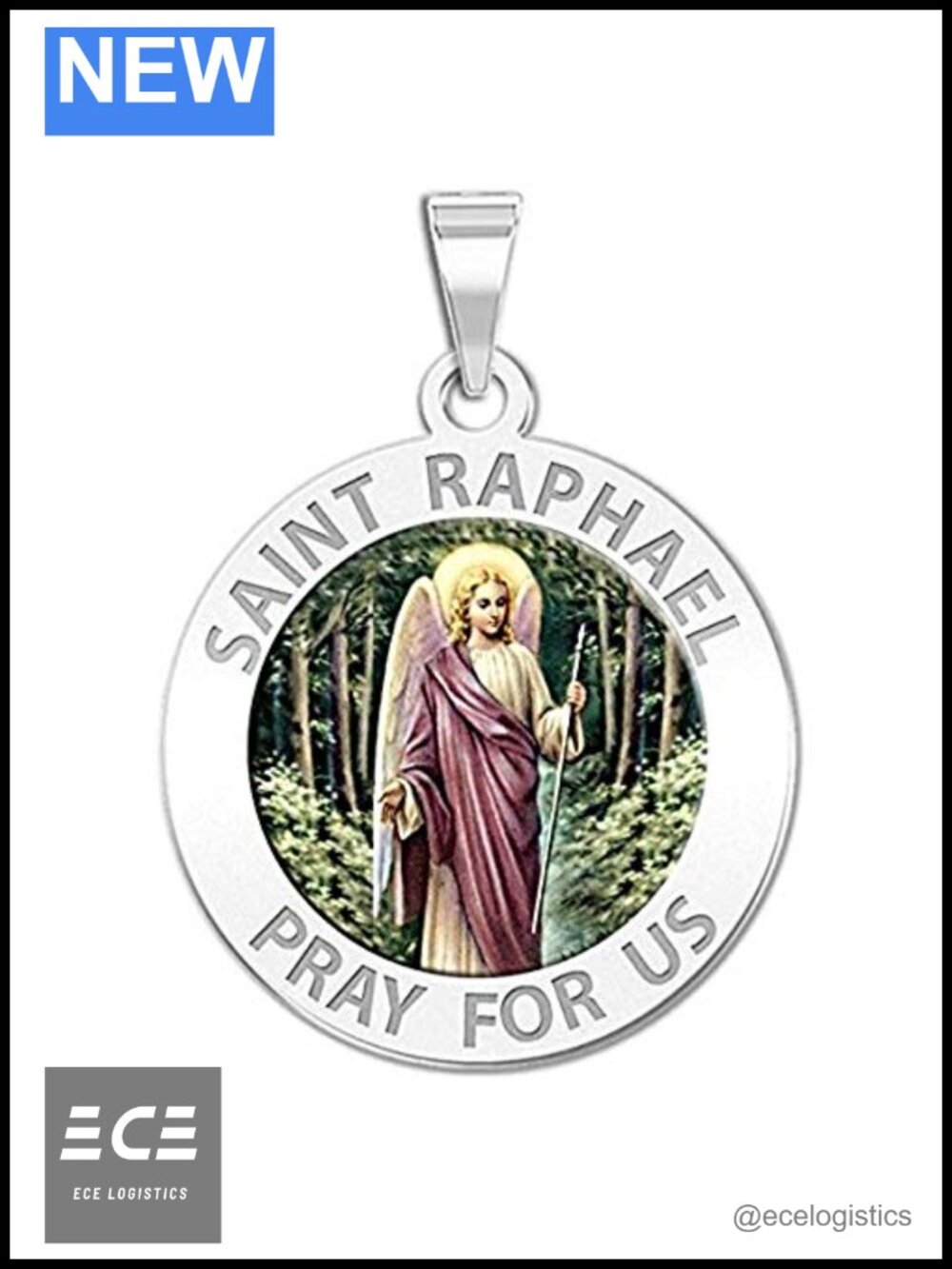 Saint Raphael Religious Medal Pendant 2/3 Inch Silver